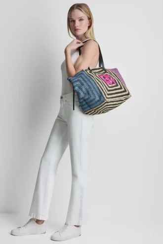 Bolsos Tote de paja de ganchillo con logotipo de Paloma