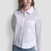 Camisa de popelín con botones de pedrería Camisa de popelín con botones de pedrería