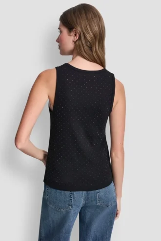 Camiseta sin mangas con cuello en V y pedrería