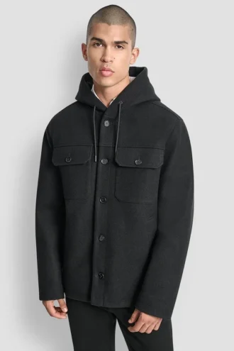 Chaqueta con capucha de imitación de lana