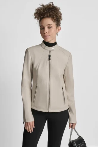 Chaqueta motera de imitación de cuero con cuello a presión