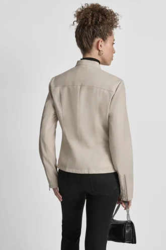 Chaqueta motera de imitación de cuero con cuello a presión