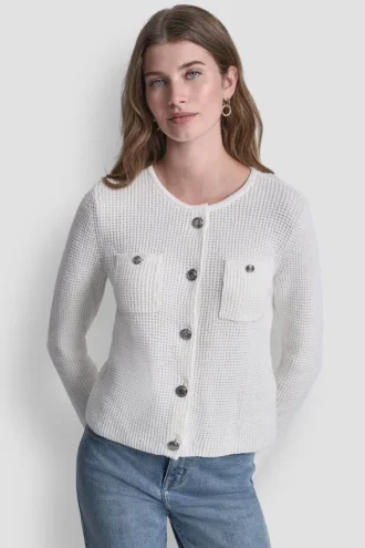 Cárdigan de cuello redondo con punto Tuck