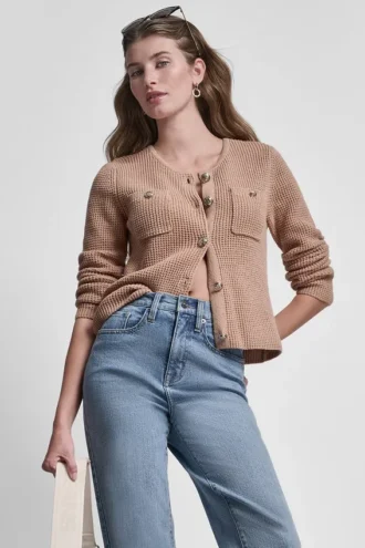 Cárdigan de cuello redondo con punto Tuck