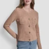 Cárdigan de cuello redondo con punto Tuck Cárdigan de cuello redondo con punto Tuck