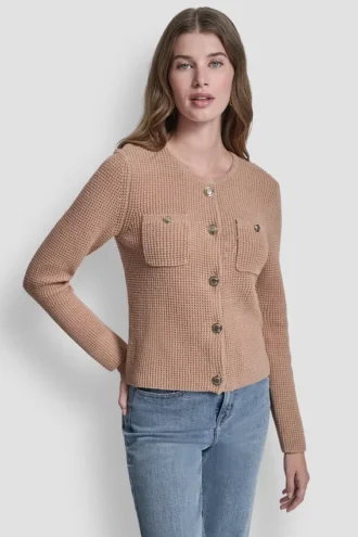 Cárdigan de cuello redondo con punto Tuck