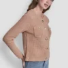 Cárdigan de cuello redondo con punto Tuck Cárdigan de cuello redondo con punto Tuck