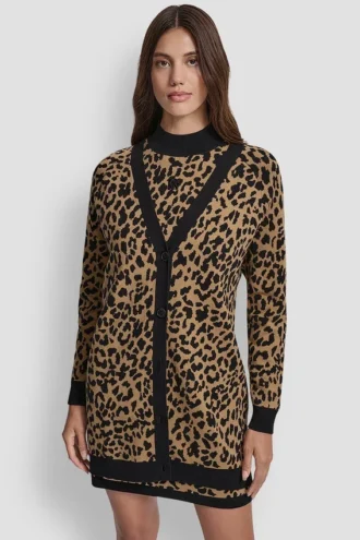 Cárdigan de jacquard con estampado de leopardo