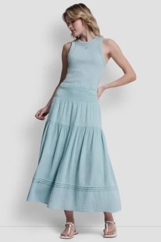 Falda Maxi con volantes y cintura fruncida