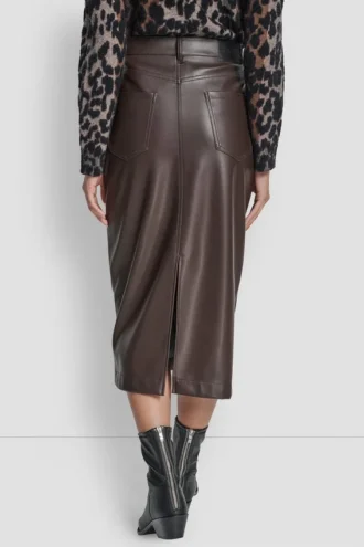 Falda midi de corte recto de imitación de cuero