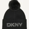 Gorro Disco DKNY con pompón de piel sintética