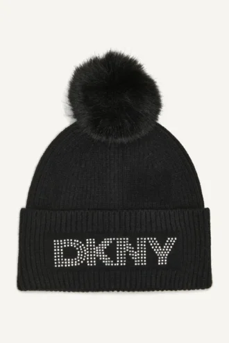 Gorro Disco DKNY con pompón de piel sintética