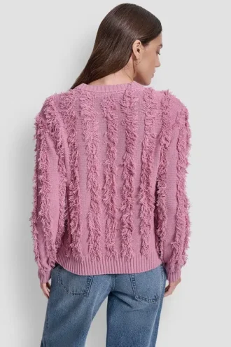 Jersey de cuello redondo y manga larga con costuras con flecos