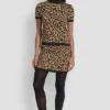 Jerséu de jacquard con estampado de leopardo, cuello alto y mangas casquillo