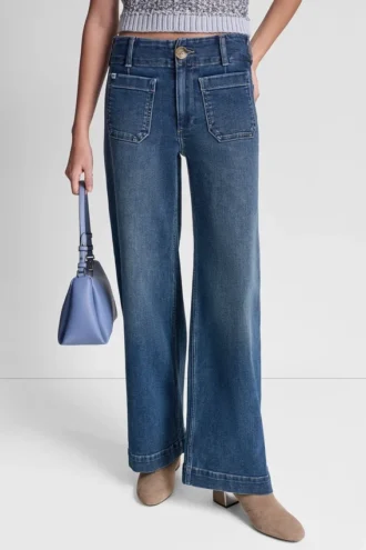 Pantalón de cintura alta y pierna ancha con bolsillos de parche