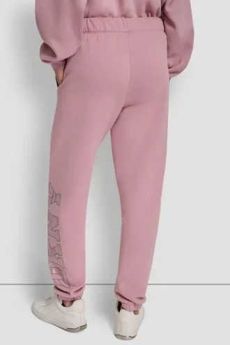 Pantalón jogger de talle alto con corte holgado y logotipo universitario de pedrería en relieve