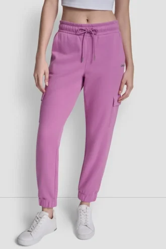 Pantalones Jogger cargo de felpa ajustados con logo burbuja metalizado