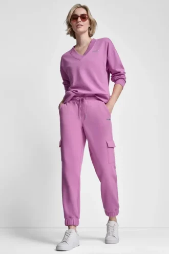 Pantalones Jogger cargo de felpa ajustados con logo burbuja metalizado