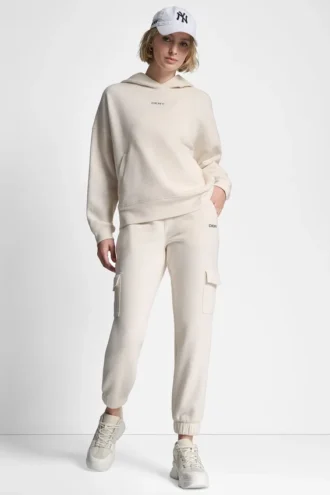 Pantalones Jogger cargo de felpa ajustados con logo burbuja metalizado