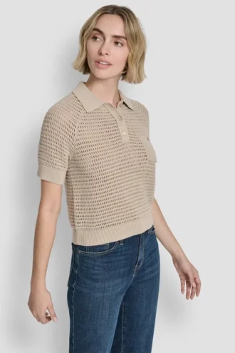 Polo de manga corta con punto de ganchillo