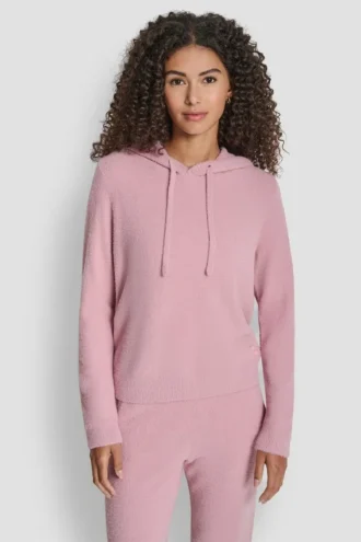 Sudadera con capucha de hilo de plumas, cordones y logotipo en el mismo tono