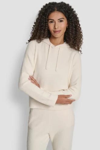 Sudadera con capucha de hilo de plumas, cordones y logotipo en el mismo tono