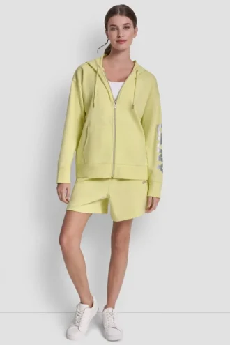 Sudadera con capucha y cremallera completa con logo metalizado