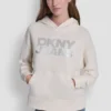 Sudadera con capucha y logotipo de pedrería apilada