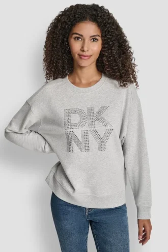 Sudadera con logotipo de DKNY New York con pedrería mixta apilada