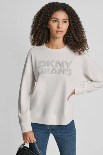 Sudadera de cuello redondo con logotipo de DKNY con pedrería