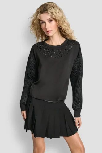 Sudadera de mezcla de tejidos con silueta abullonada