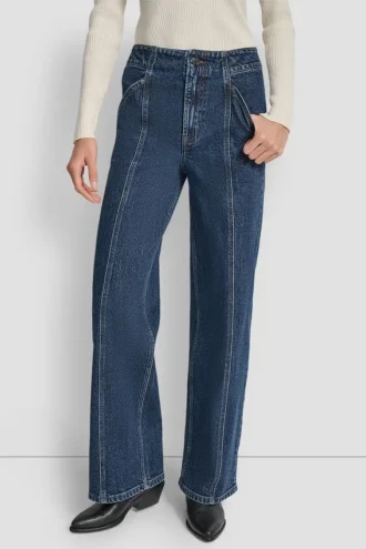 Vaqueros cargo de talle alto con costuras y pierna ancha, tiro de 32 pulgadas