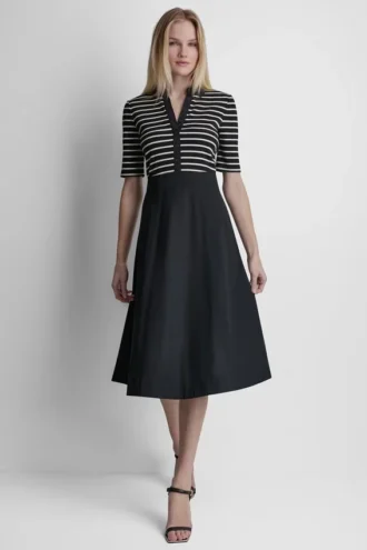 Vestido camisero midi ajustado y acampanado