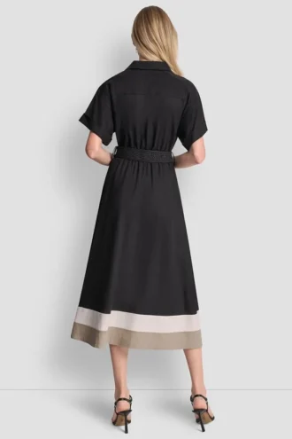 Vestido camisero midi ajustado y acampanado con bloques de color