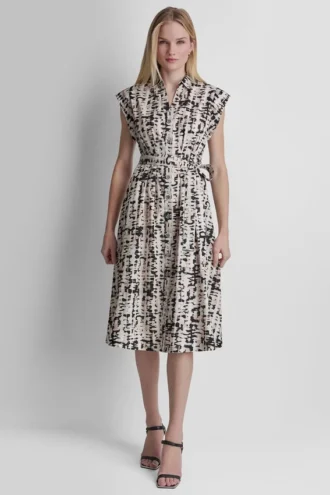 Vestido camisero midi con mangas casquillo