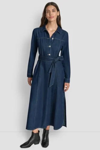 Vestido Maxi con cinturón integrado y aberturas laterales