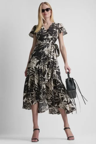 Vestido midi con efecto cruzado