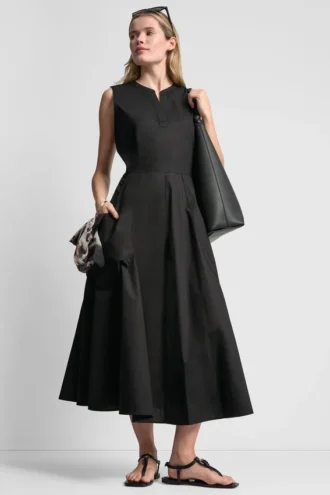 Vestido midi de popelín con cuello en V