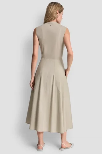 Vestido midi de popelín con cuello en V