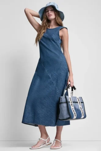 Vestido midi sin mangas de mezclilla